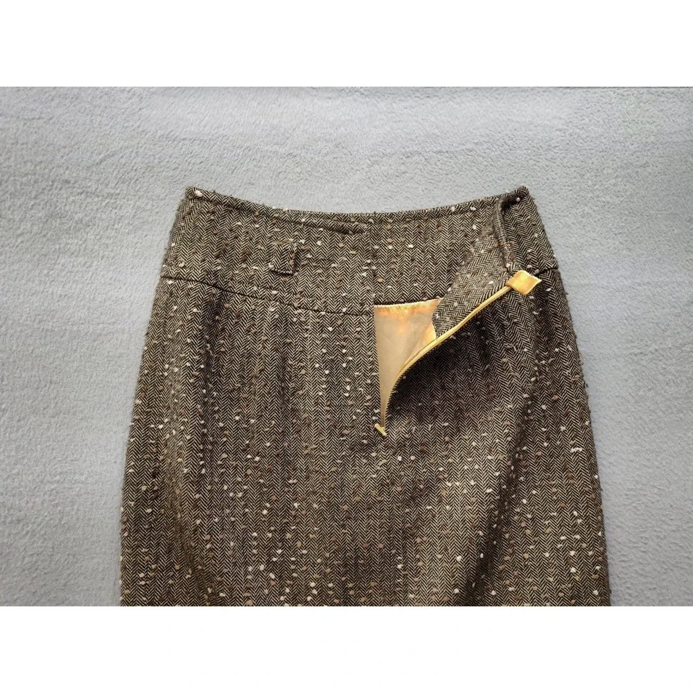 Etcetera Brown Herringbone Tweed Wool Blend Pencil Skirt Size 2 Professional